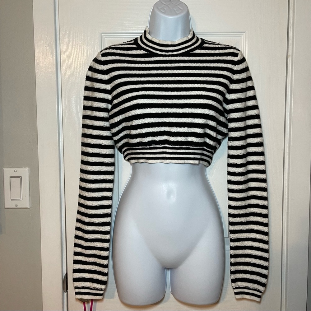 Victor Glemaud Striped Mock Neck Cropped Sweater‎ | Size M